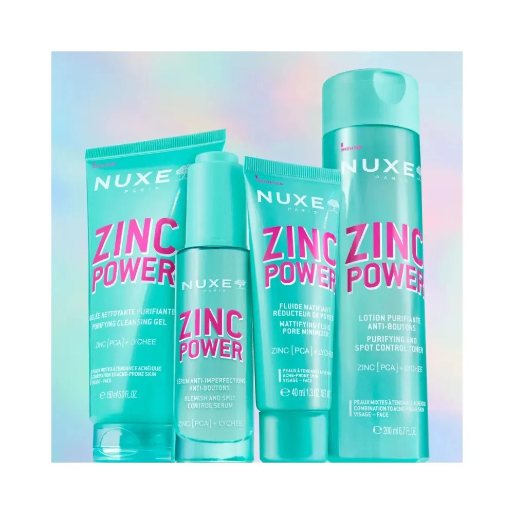 NUXE Zinc Power سائل مطفئ للمعان 40 مل + لوشن منقٍّ 200 مل = فرشاة تنظيف هدية