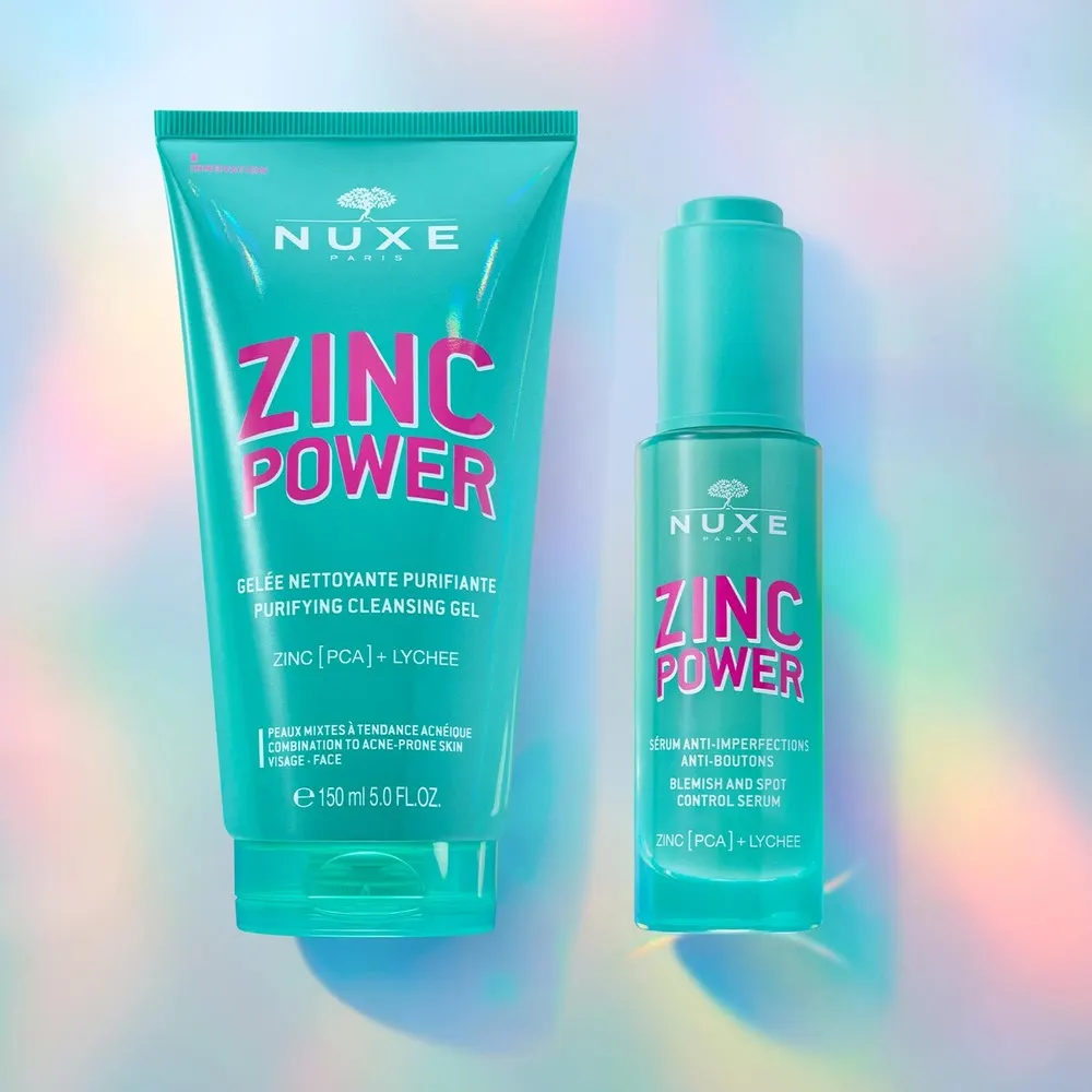 NUXE Zinc Power جل منظف 150 مل + سيروم ضد العيوب 30 مل = فرشاة تنظيف هدية