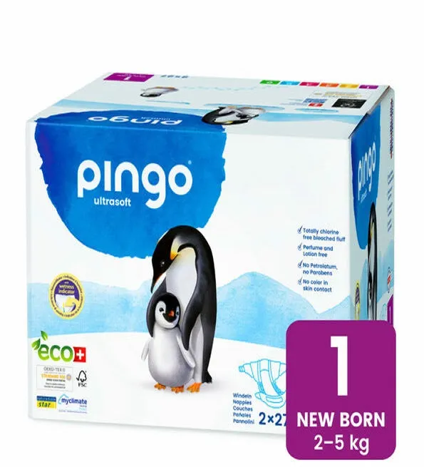 Pingo Newborn Jumbo Taille1– 2-5KG –2 Sachets de 27 Couches