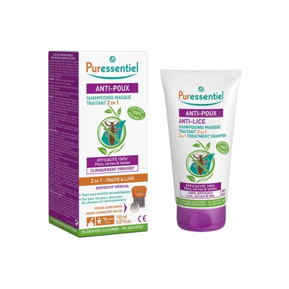 PURESSENTIEL SHAMPOOING MASQUE 2 EN 1 ANTI POUX 150 ML