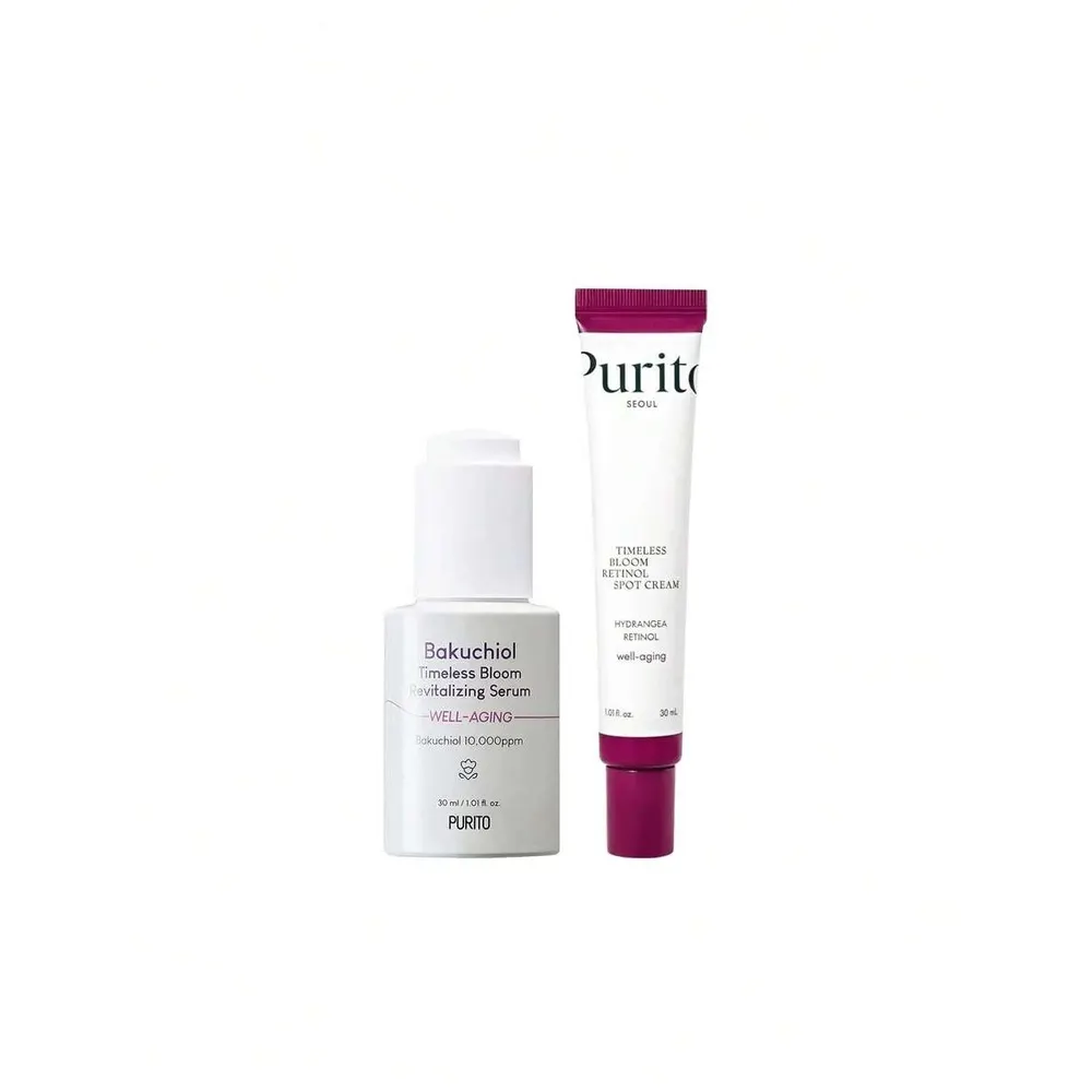 Purito Timeless Bloom Bakuchiol سيروم 30 مل + Retinol Spot كريم 30 مل = ميني كيت هدية