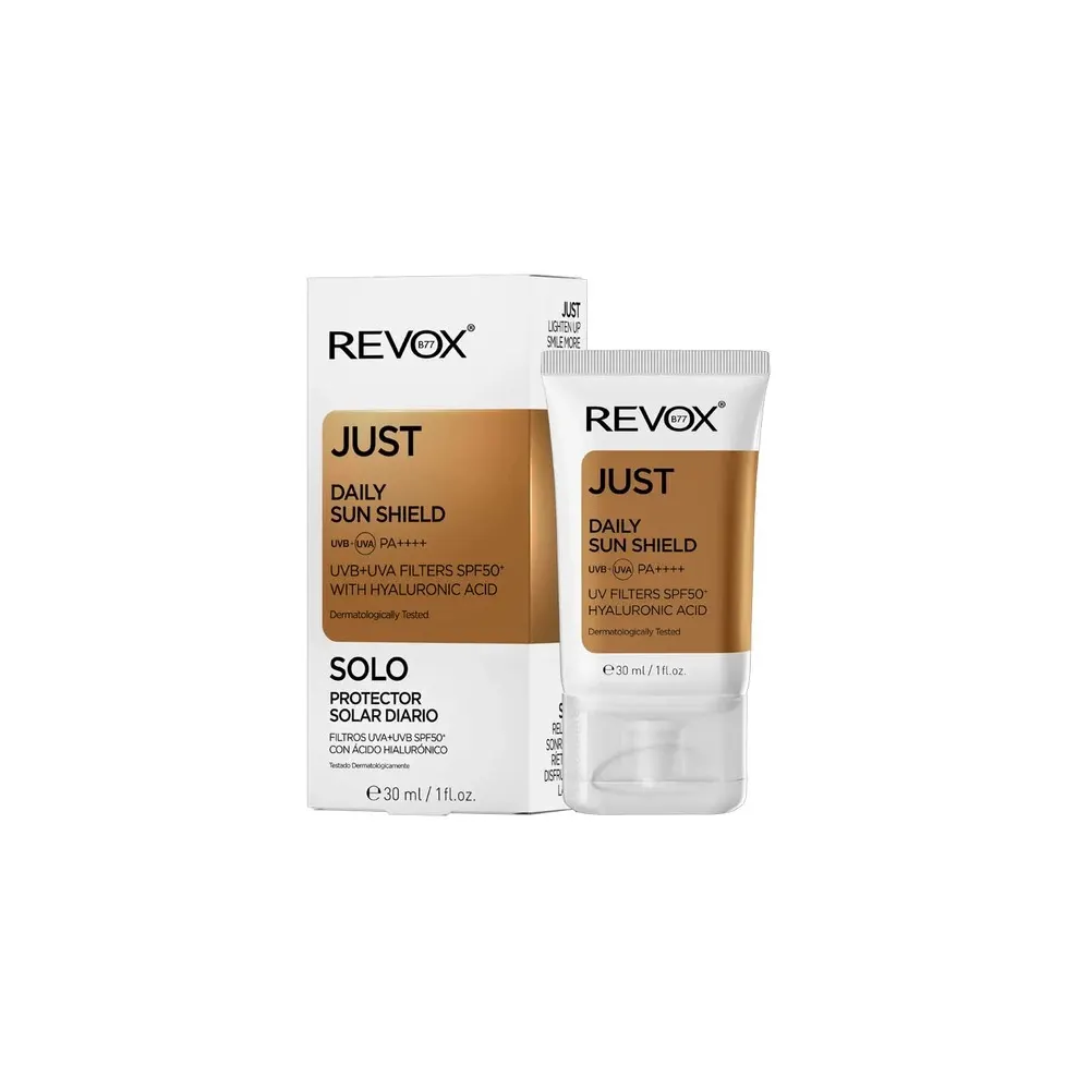 Revox b77 JUST DAILY SUN SHIELD FILTRES UVA+UVB SPF50+ AVEC ACIDE HYALURONIQUE 30 ml