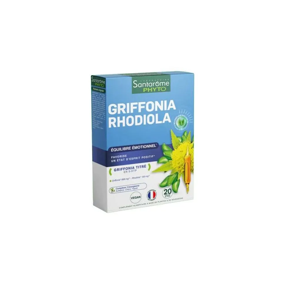 Santarome Phyto Griffonia Rhodiola 20 أمبولة 10 مل توازن عاطفي ومضاد للتوتر