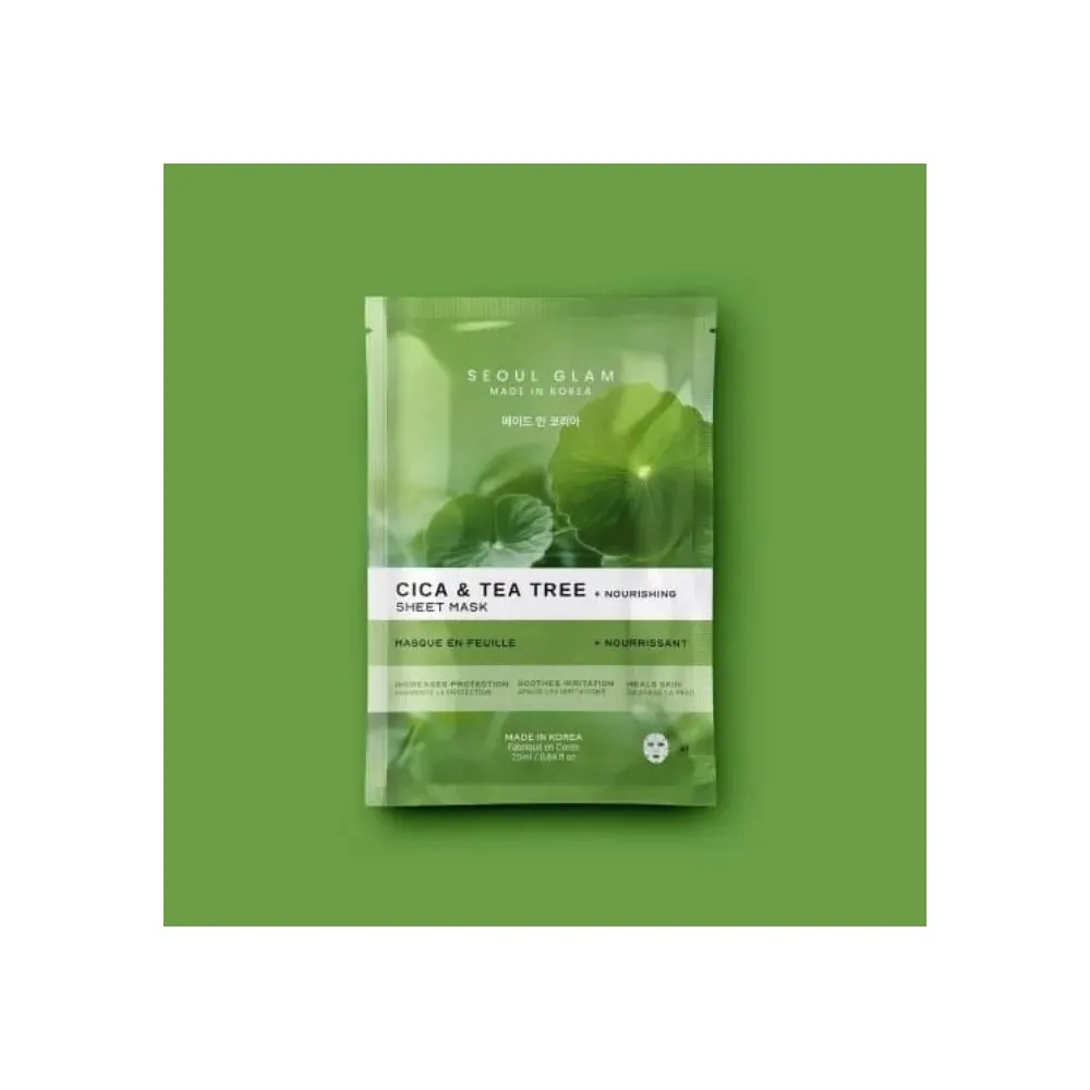 Seoul Glam Cica Tea Tree Sheet Mask 25ml – Masque Tissu Purifiant & Apaisant à la Centella & Arbre à Thé