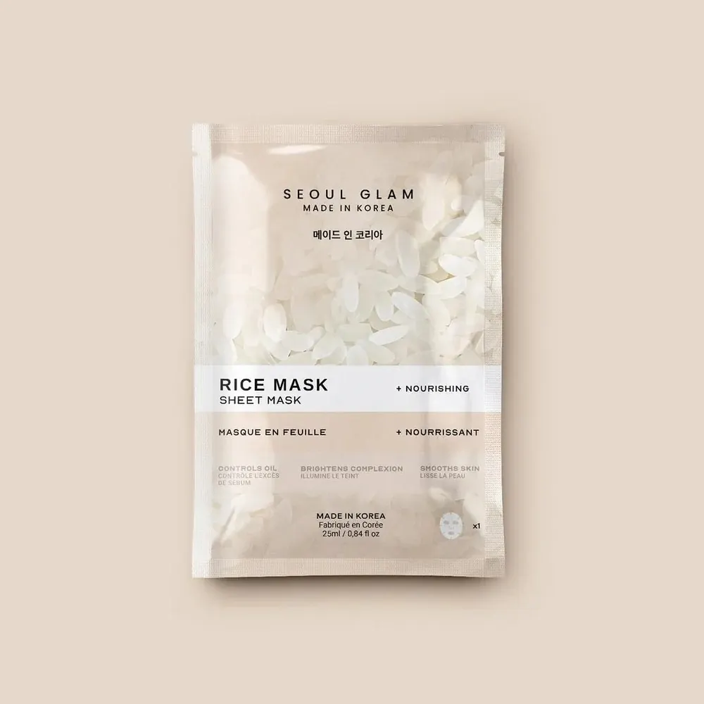 Seoul Glam Rice Sheet Mask 25ml – Masque Éclat & Hydratation à l’Extrait de Riz