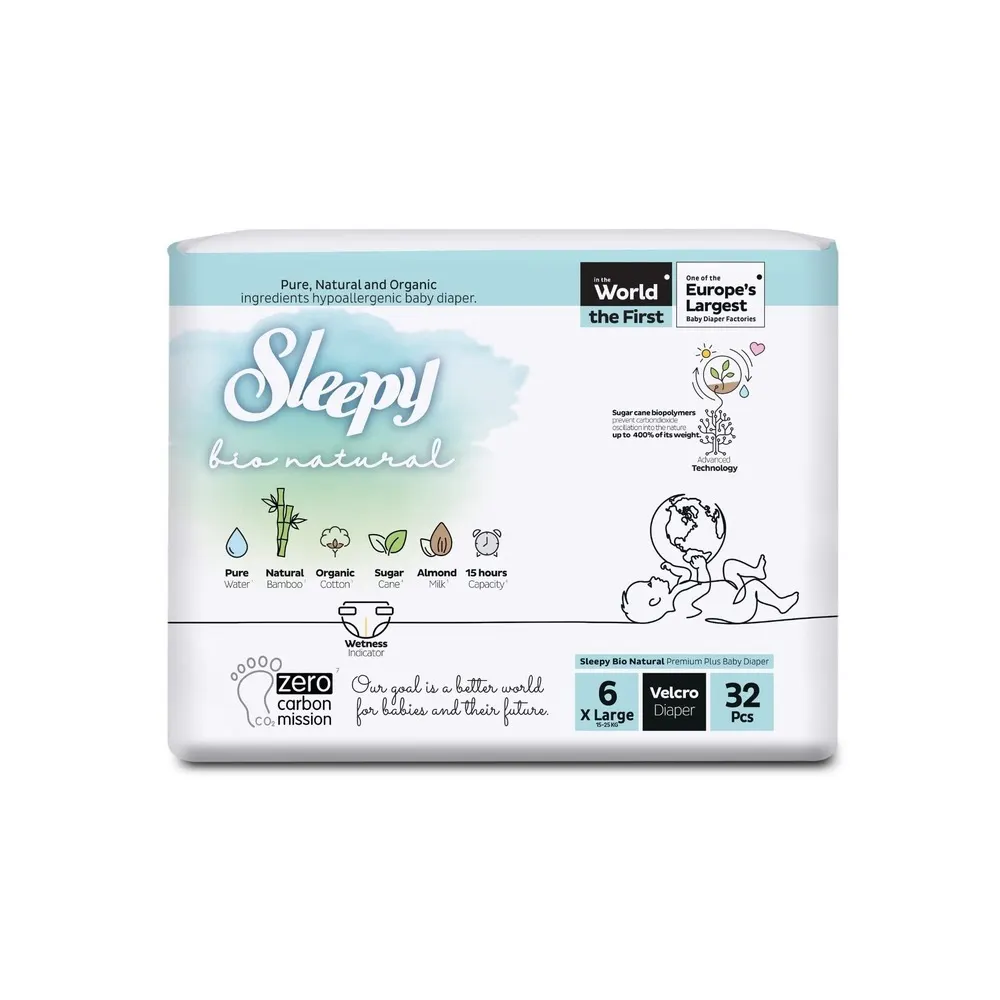 Sleepy حفاضات Bio Natural Double Jumbo XL المقاس 6 – 32 وحدة / 15-25 كغ