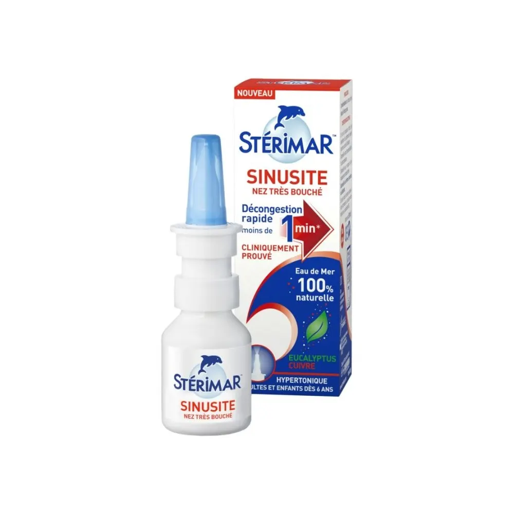 STERIMAR Sinusite Nez Très Bouché Spray 20ml – Solution Hypertonique 100% Eau de Mer
