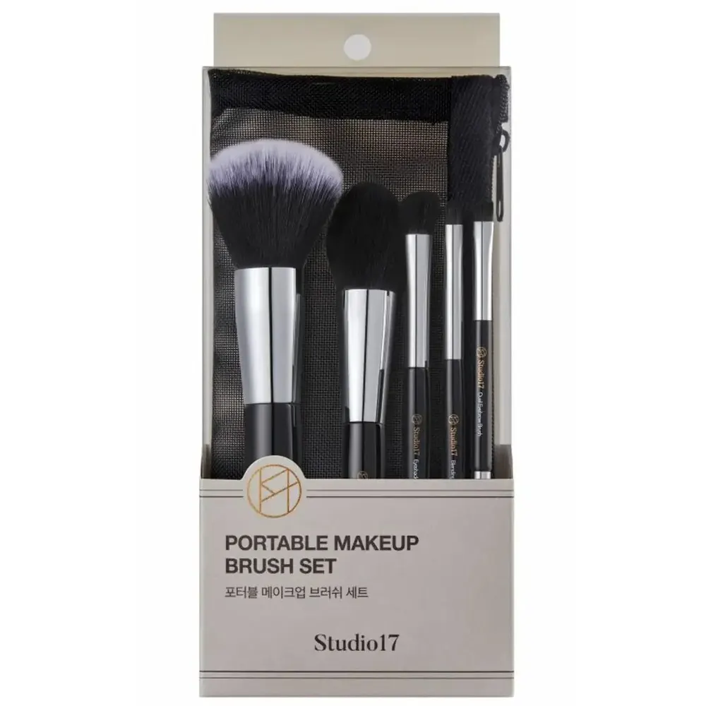 Studio17 Portable Makeup Brush Set – Set de 5 Pinceaux de Maquillage Professionnels