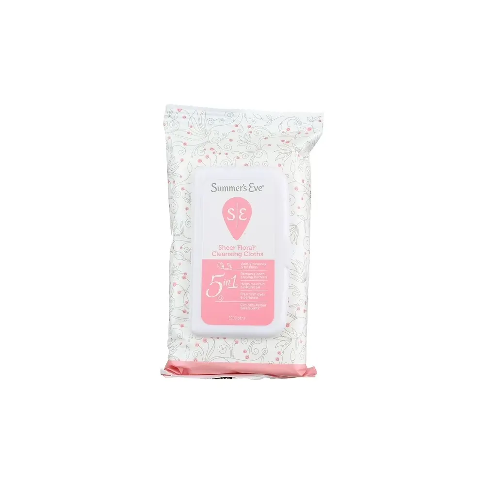 SUMMERS EVE SHEER FLORAL CLEANSING CLOTHS FOR SENSITIVE SKIN 5 IN 1