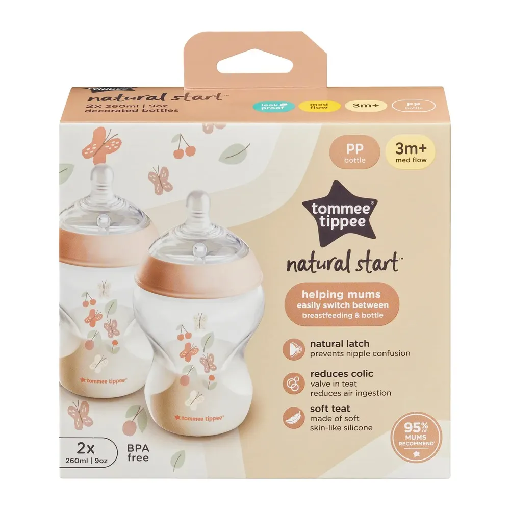 Tommee Tippee - طقم رضاعتين Natural Start 260 مل - ديكور بنات