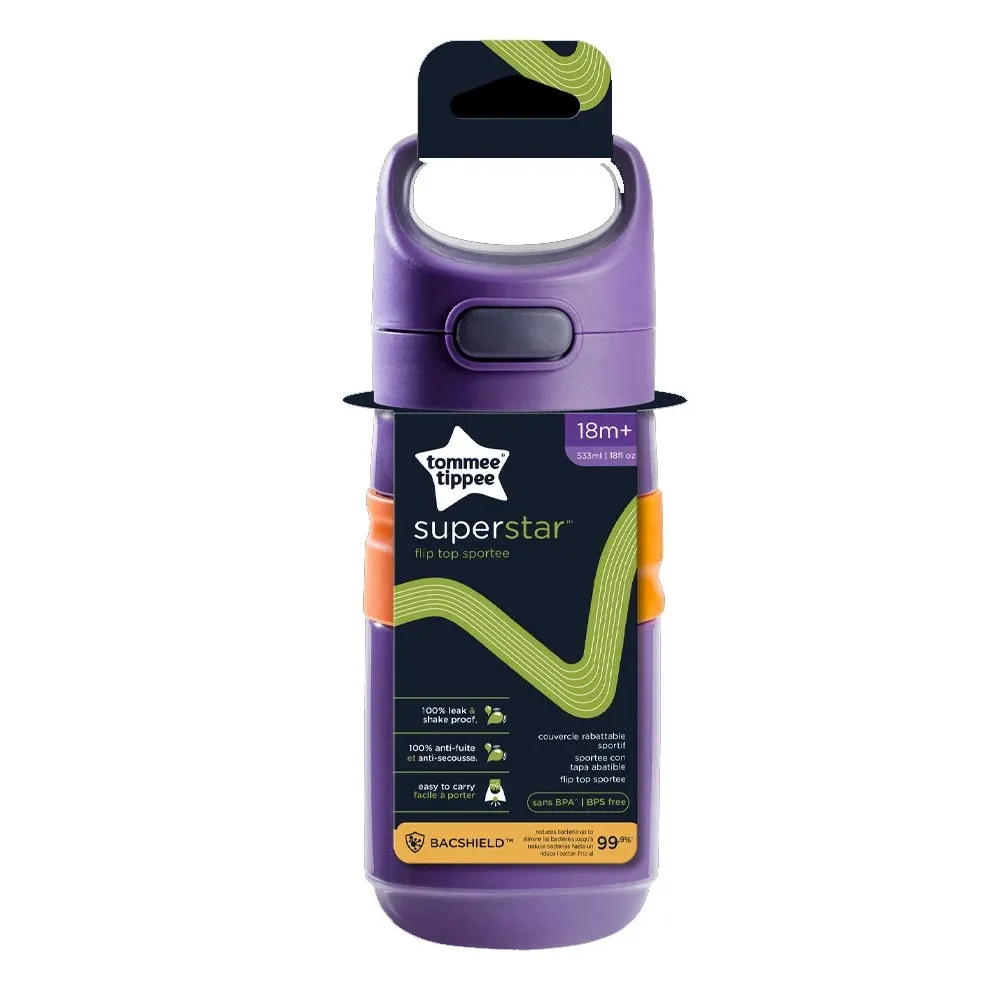 Tommee Tippee قارورة مانعة للتسرب بالقشة 500 مل - بنفسجي