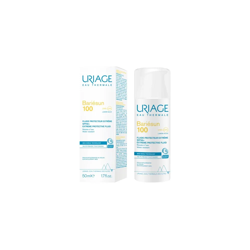 Uriage Bariésun 100 Fluide Protecteur Extrême 50ml + Eau Thermale Crème d’Eau 40ml = Eau Micellaire Thermale à l'Extrait d'Abricot 250ml Offerte