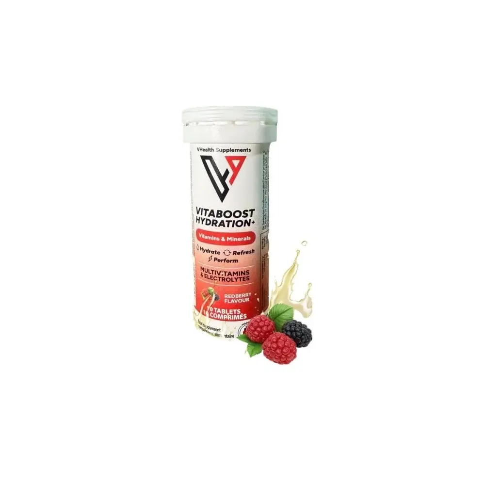 Vhealth Vitaboost Hydration Multivitamines & Électrolytes Goût Fruit Rouge-10 Comprimés