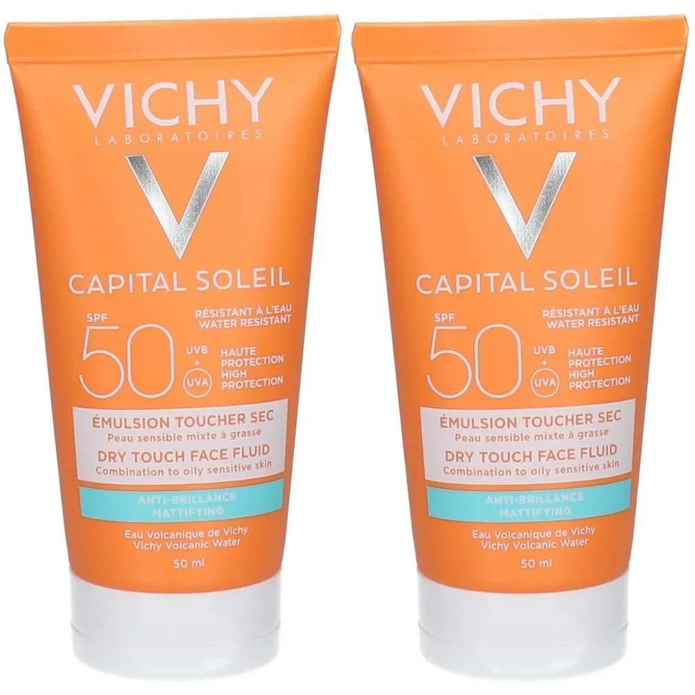 Vichy Capital Soleil Émulsion Toucher Sec SPF50 Peau Sens Mixte à Gras = Après Soleil 100 ml OFFERT