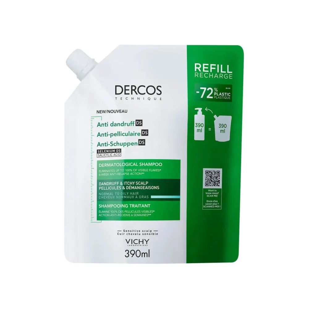 Vichy Dercos Eco-Recharge Shampoo Anti Pelliculaire Ds Normaux A Gras 390ml = *2 Format Voyage 50 Ml Offerts