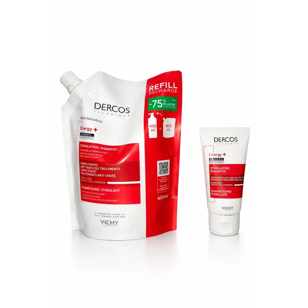 VICHY DERCOS ENERGY+ RECHARGE SHAMPOOING ANTI CHUTE 400ML = *2 FORMAT VOYAGE 50ML OFFERTS