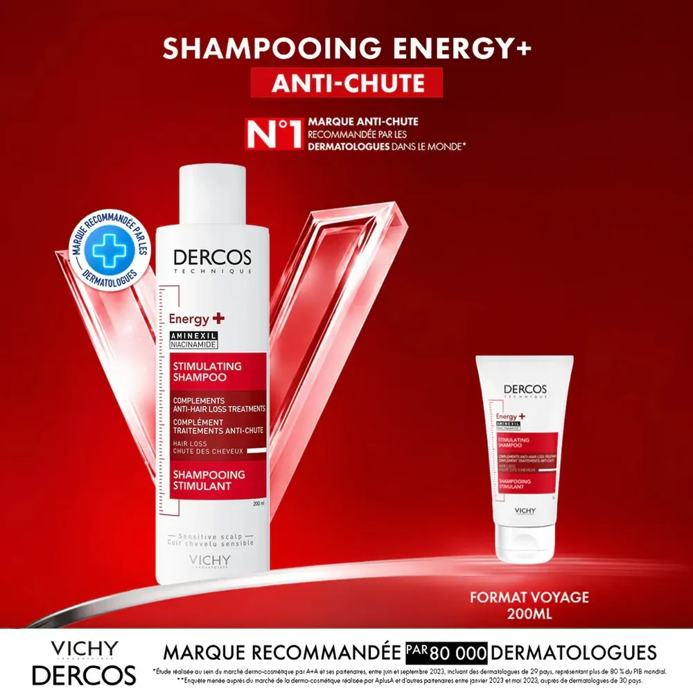 Vichy Dercos Shampooing Energisant+ Anti-chute 200 ml = Format Voyage 50 Ml Offert