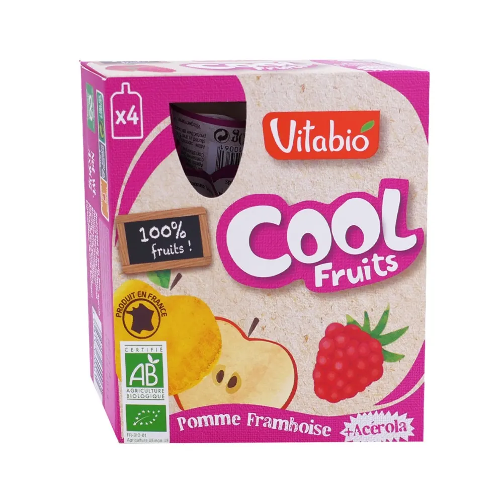 VITABIO COOL FRUITS POMME FRAMBOISE 4 X 90G
