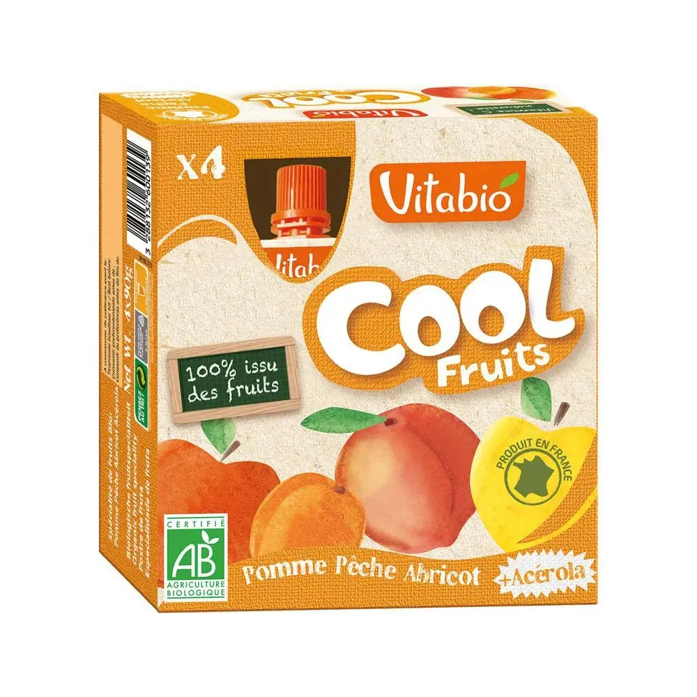 VITABIO COOL FRUITS POMME PECHE ABRICOT 4 X 90G