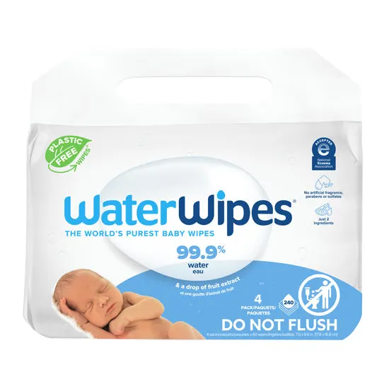 WaterWipes عبوة 4 × 60 مناديل مبللة بالماء للأطفال ذوي البشرة الحساسة