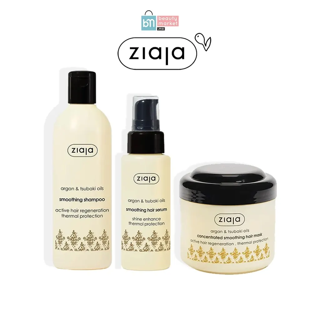 Ziaja Pack Argan Shampooing Lissant – 300ml + Serum Lissant 50ml + Masque Capillaire Lissant Concentré – 200ml