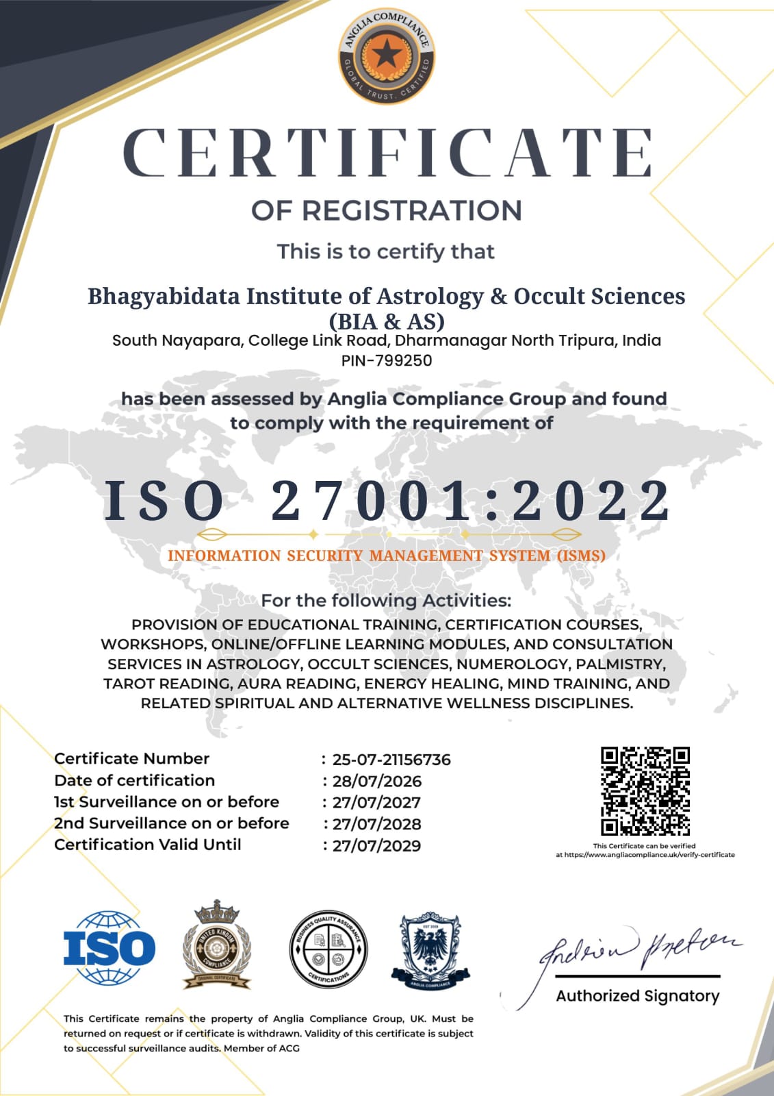 ISO Certificate of Registration