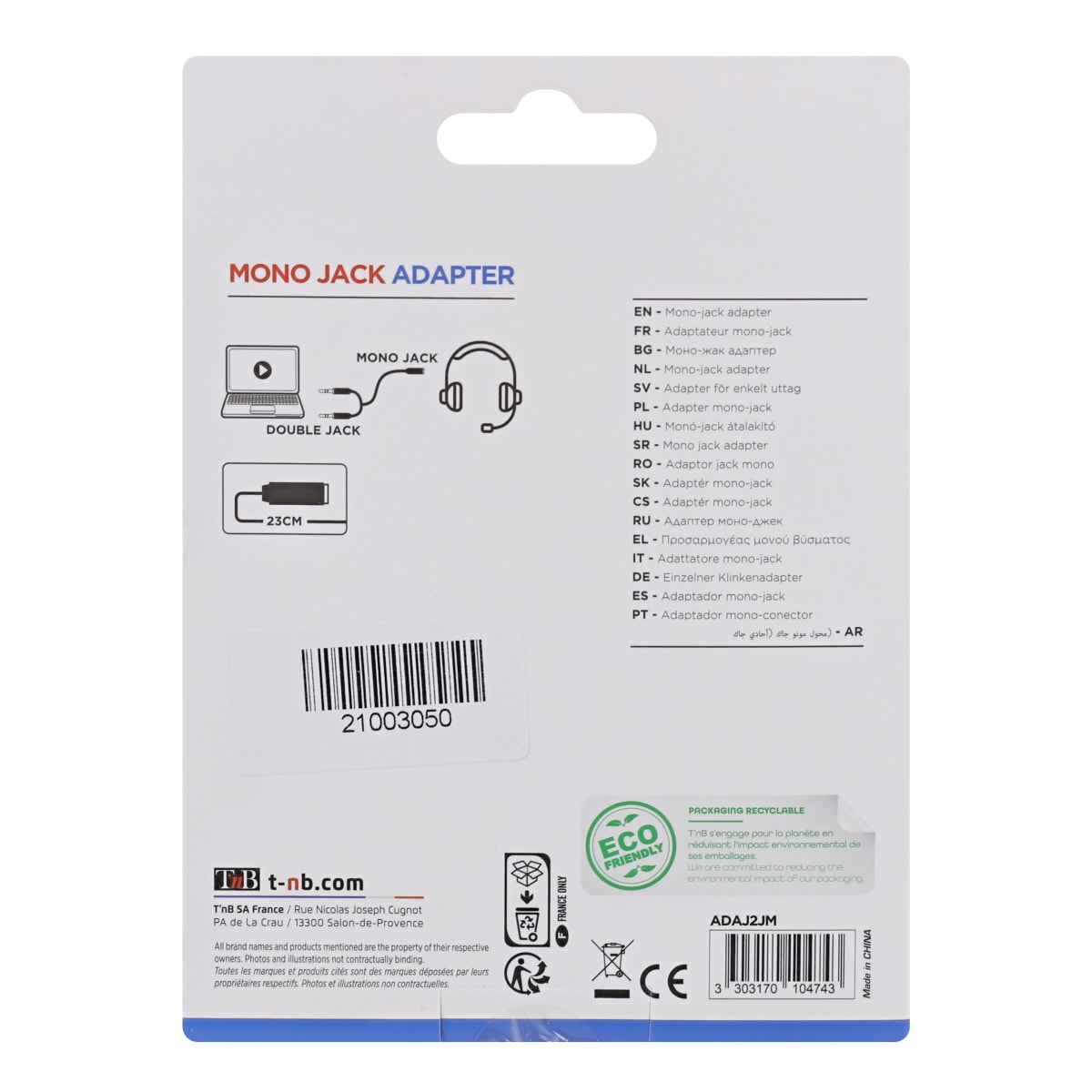 Doubleur Jack 3.5 mm Stereo T'nB - Accessoire audio - Achat & prix