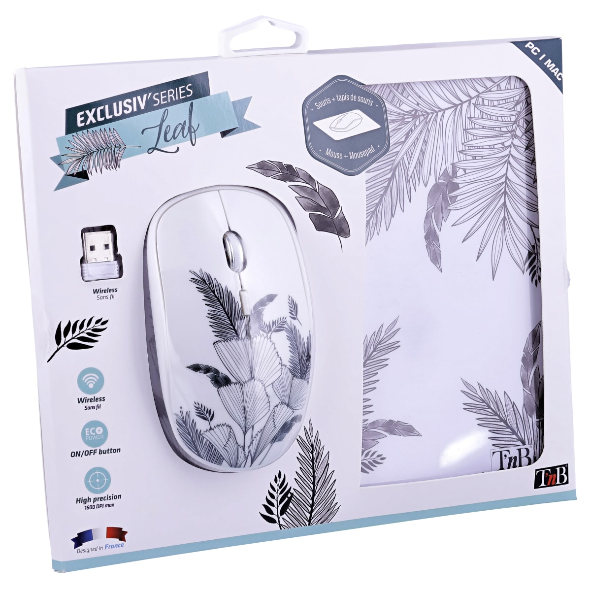 Bundle tapis de souris et souris sans fil LEAF EXCLUSIV - T'nB