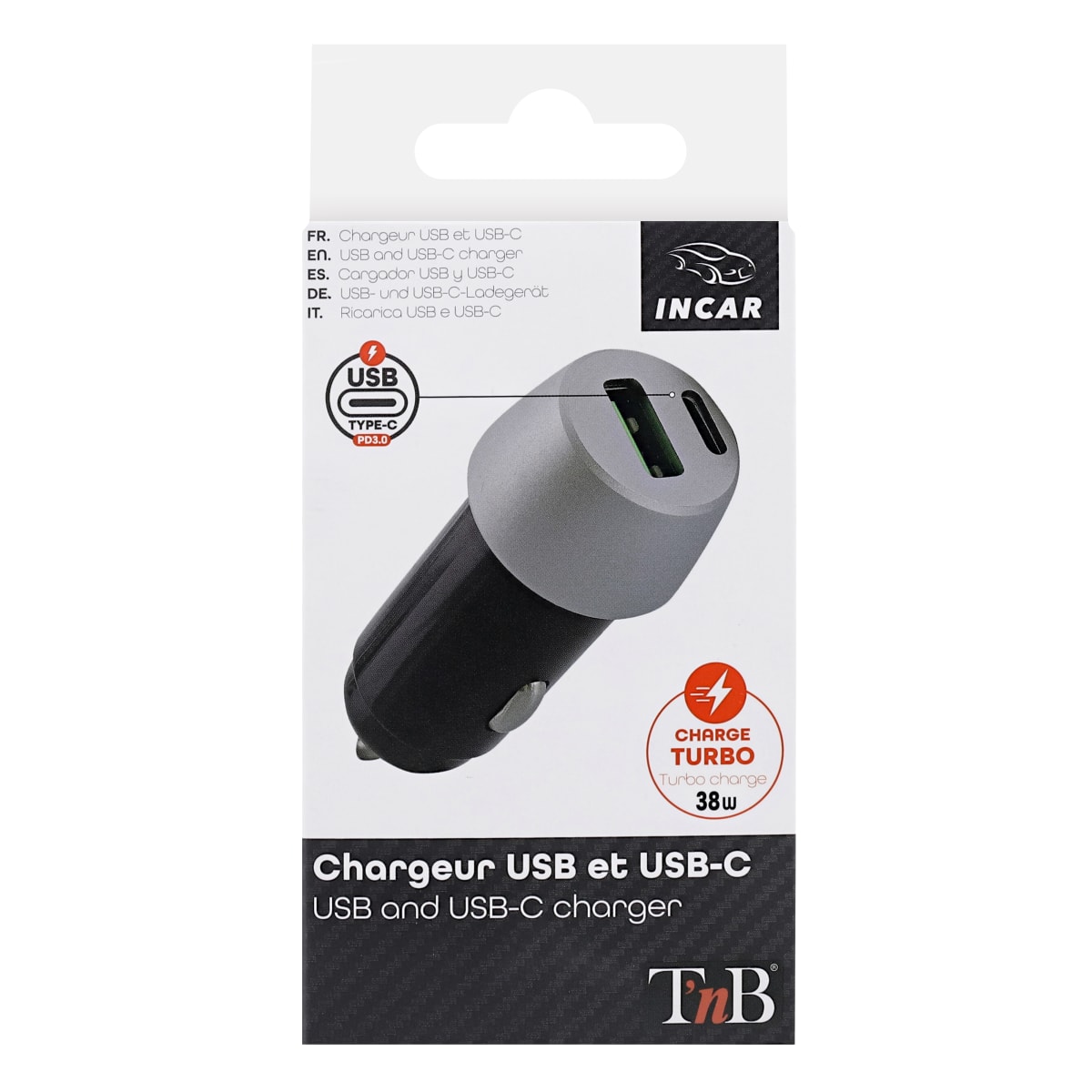 Chargeur allume-cigare 1XUSB-A 15W + câble mini USB - T'nB