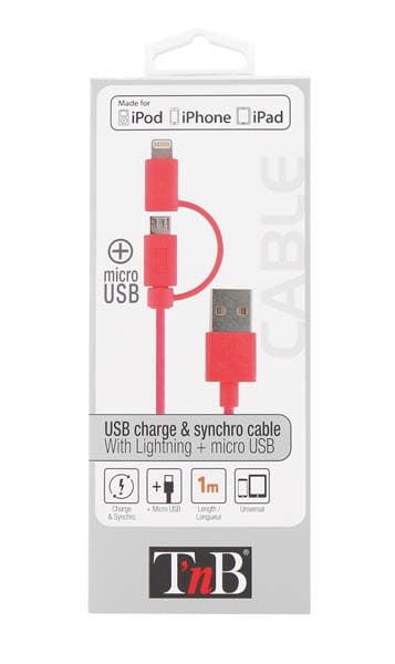 LIGHTNING + MICRO USB CABLE 1M:PINK - T'nB