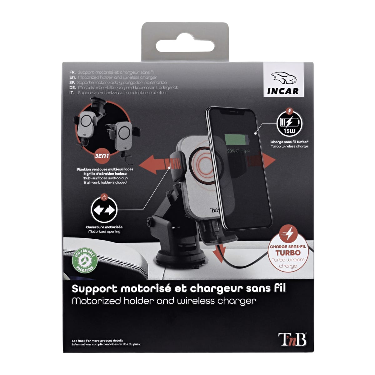 Chargeur sans fil 15w Chargeur sans fil de voiture Intelligent Sensing  Support de téléphone de voiture, clip de sortie + ventouse, batterie  intégrée