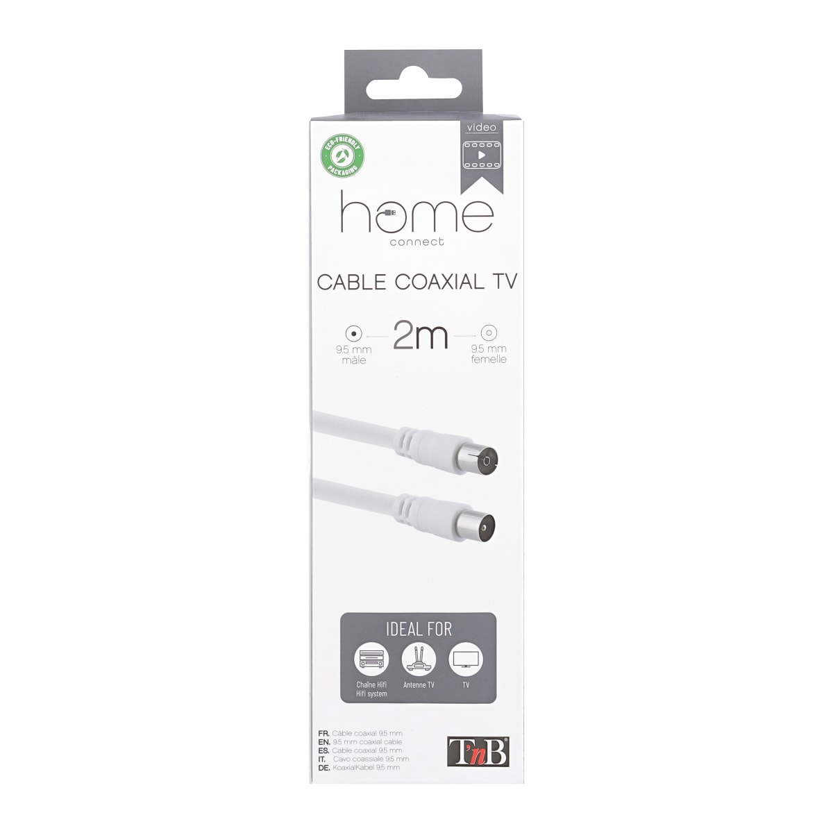 Câble Antenne TV Mâle/Femelle 9.5 mm, 10 m by LinQ - Blanc - Français