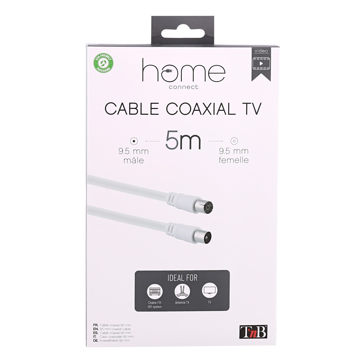 Cable de antena de TV macho / hembra de 9,5 mm, 3 m de LinQ - Blanco - Spain