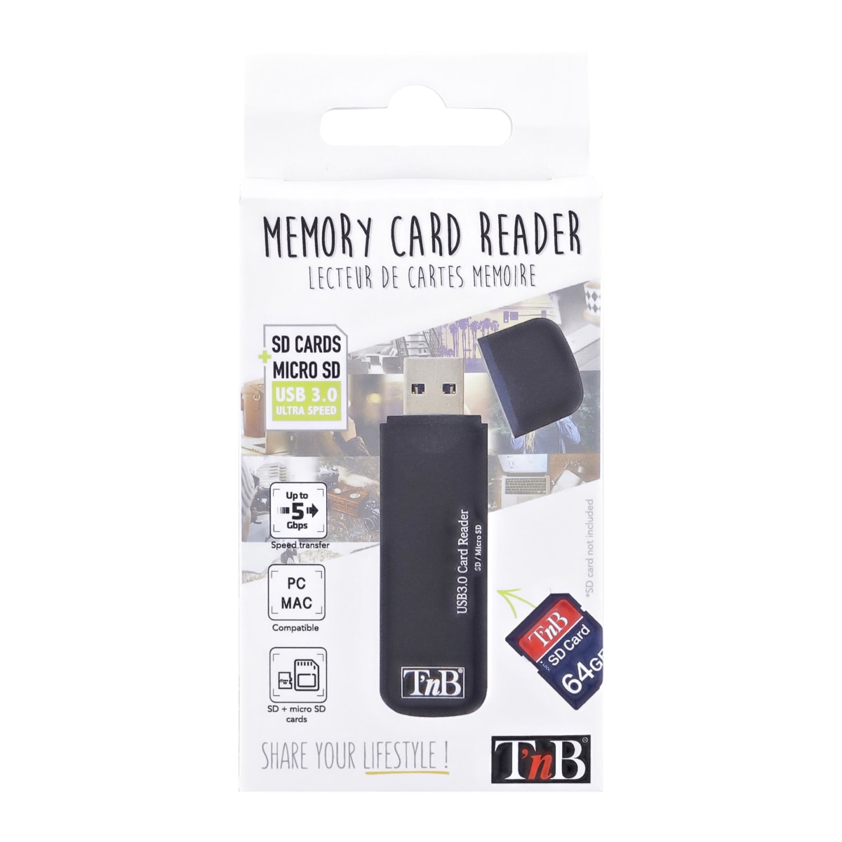 Lecteur carte SD et Micro SD USB-A 3.0 - T'nB