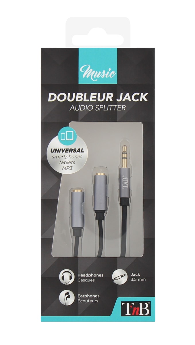 Câble doubleur jack 3,5mm mâle / 2 jack 3,5mm femelle 0,2m - T'nB