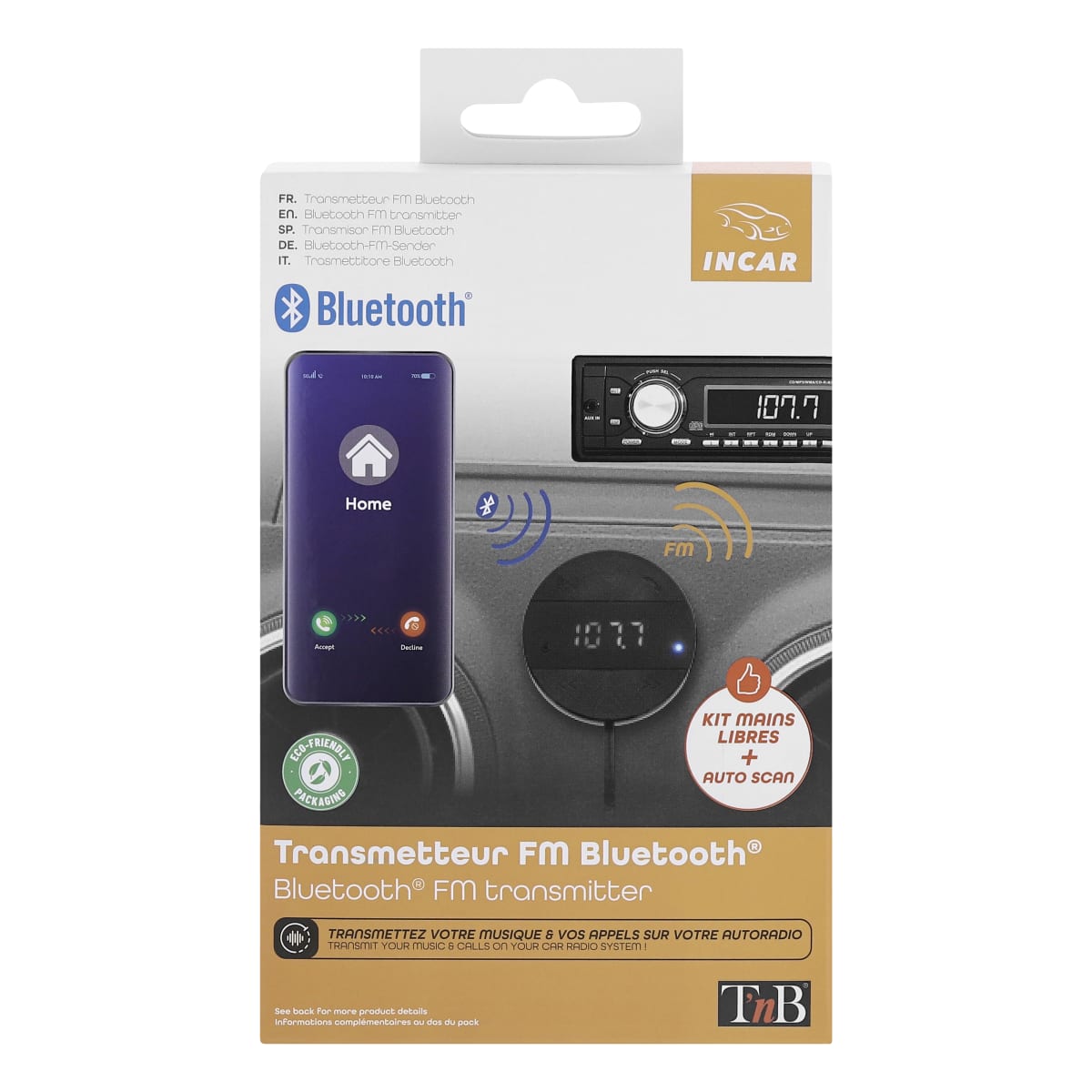 Transmetteur FM TNB Voiture FM Bluetooth 4.2+ Kit main libre