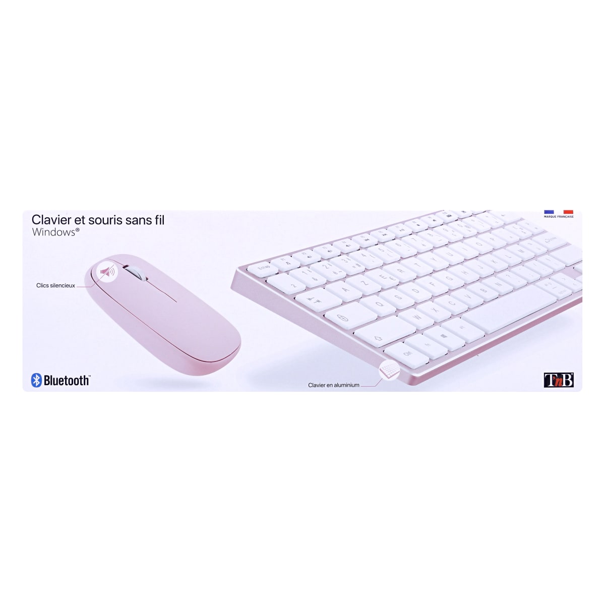 T'nB iClick - ensemble clavier sans fil et souris sans fil - rose