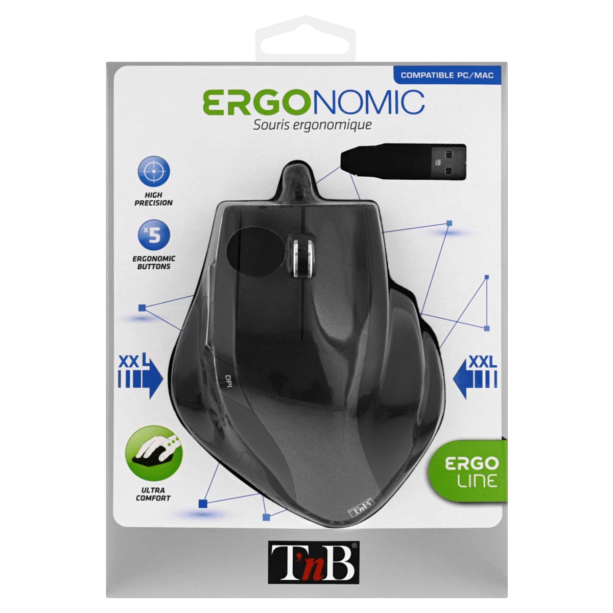 T'NB - Souris Ergonomique Filaire, Large Et Ultra Confortable