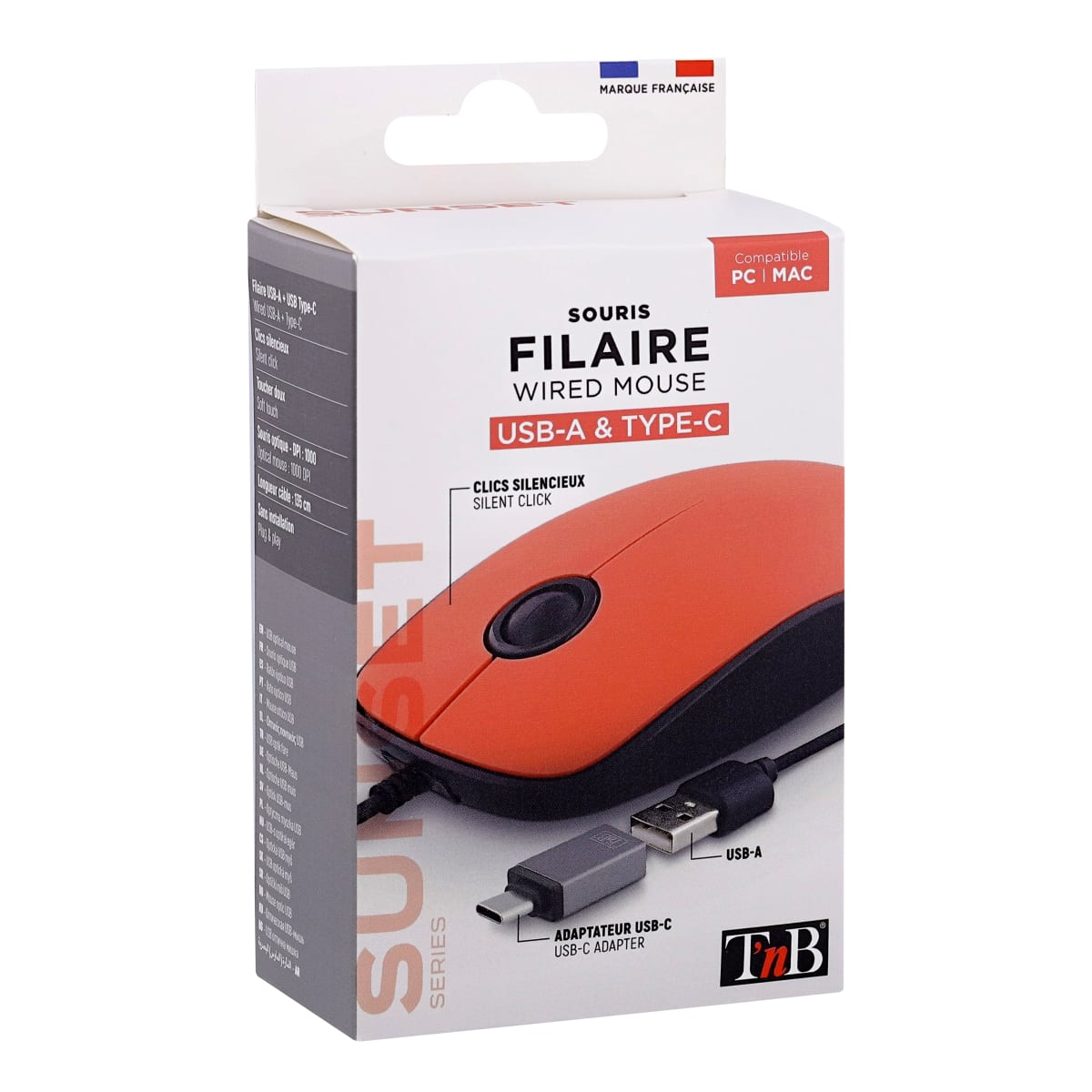 Souris filaire USB-A & USB-C SUNSET rouge - T'nB