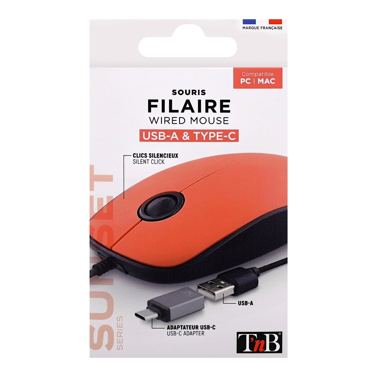 Souris filaire USB-A & USB-C SUNSET rouge - T'nB