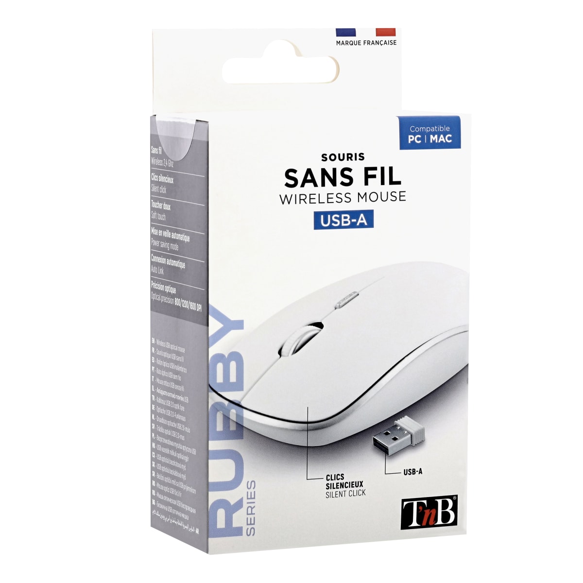 Souris sans fil silent click RUBBY blanche - T'nB