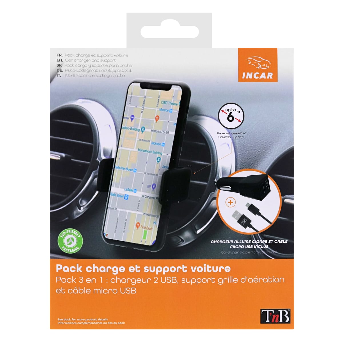 Pack Easy Drive = Support AERO Car + Cable 3-en-1 + Chargeur Voiture 2 port