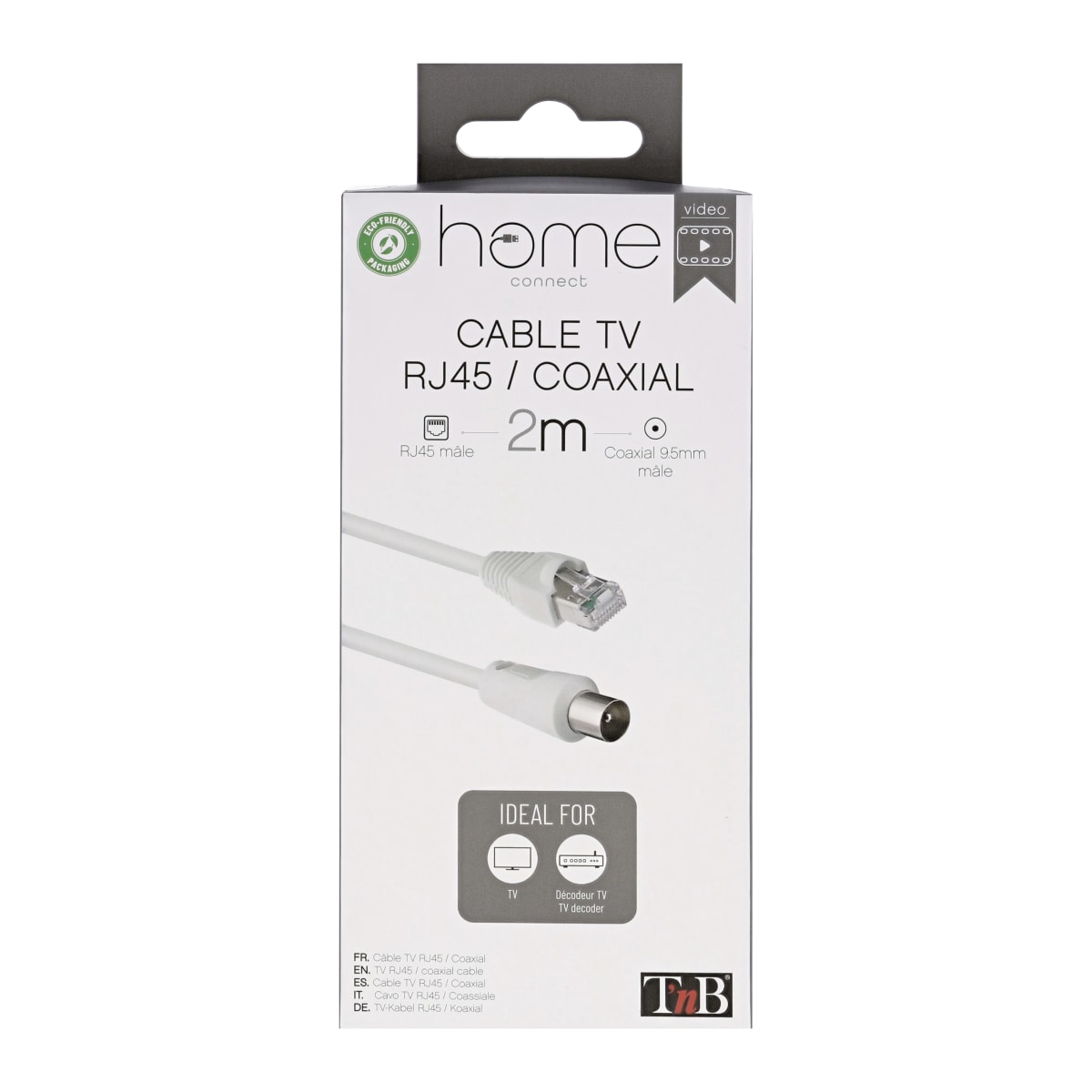 Câble TV Prise Murale RJ45 - Coaxial Mâle Mâle 2 M Blanc