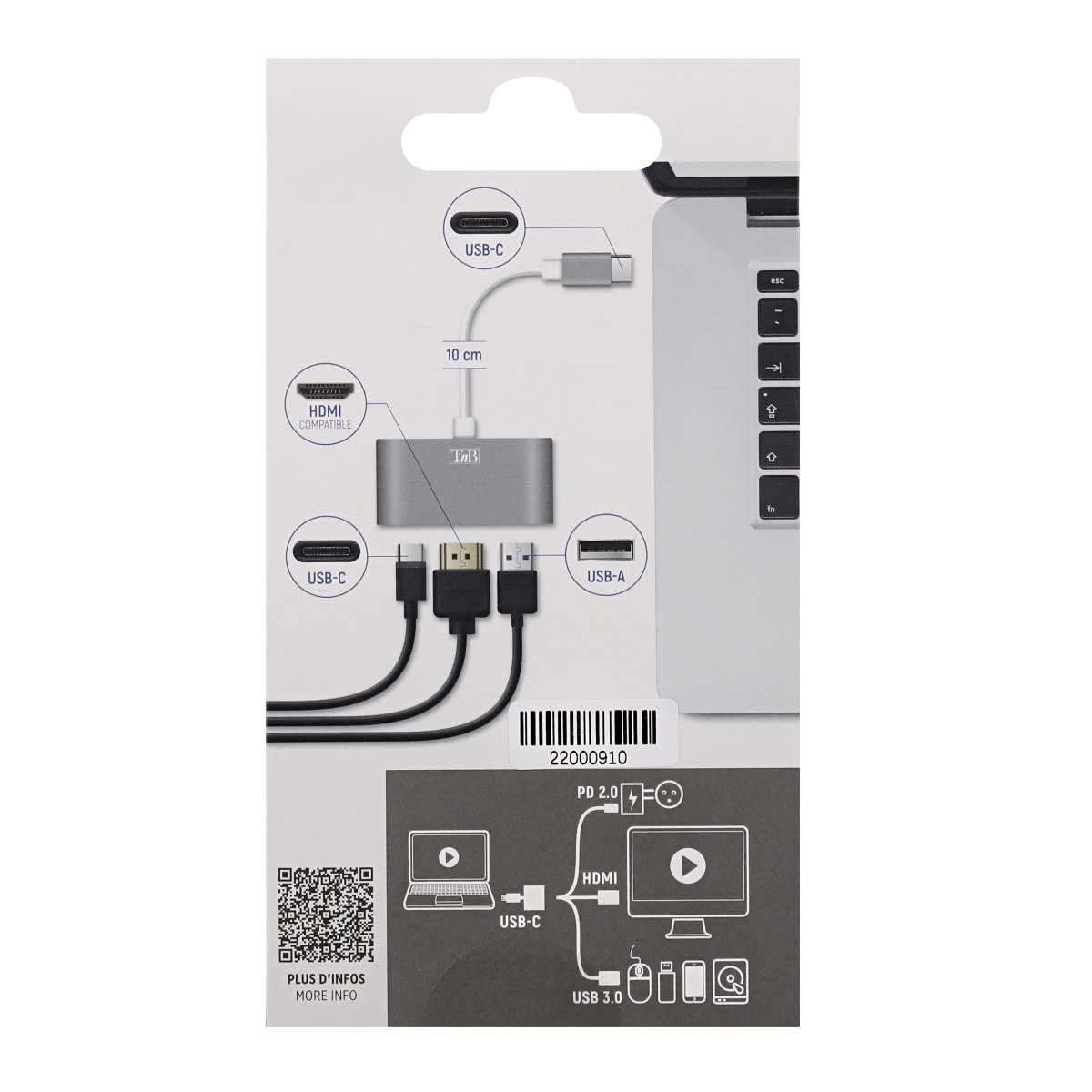 Adaptateur 3 en 1 USB Type-C vers HDMI - T'nB