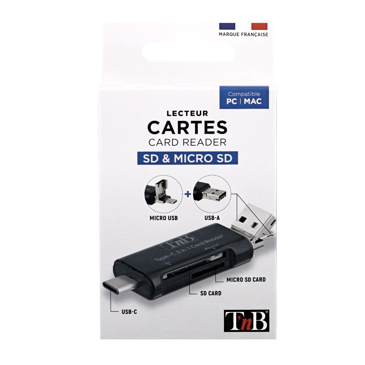 Lecteur 3 en 1 carte SD et micro SD - T'nB