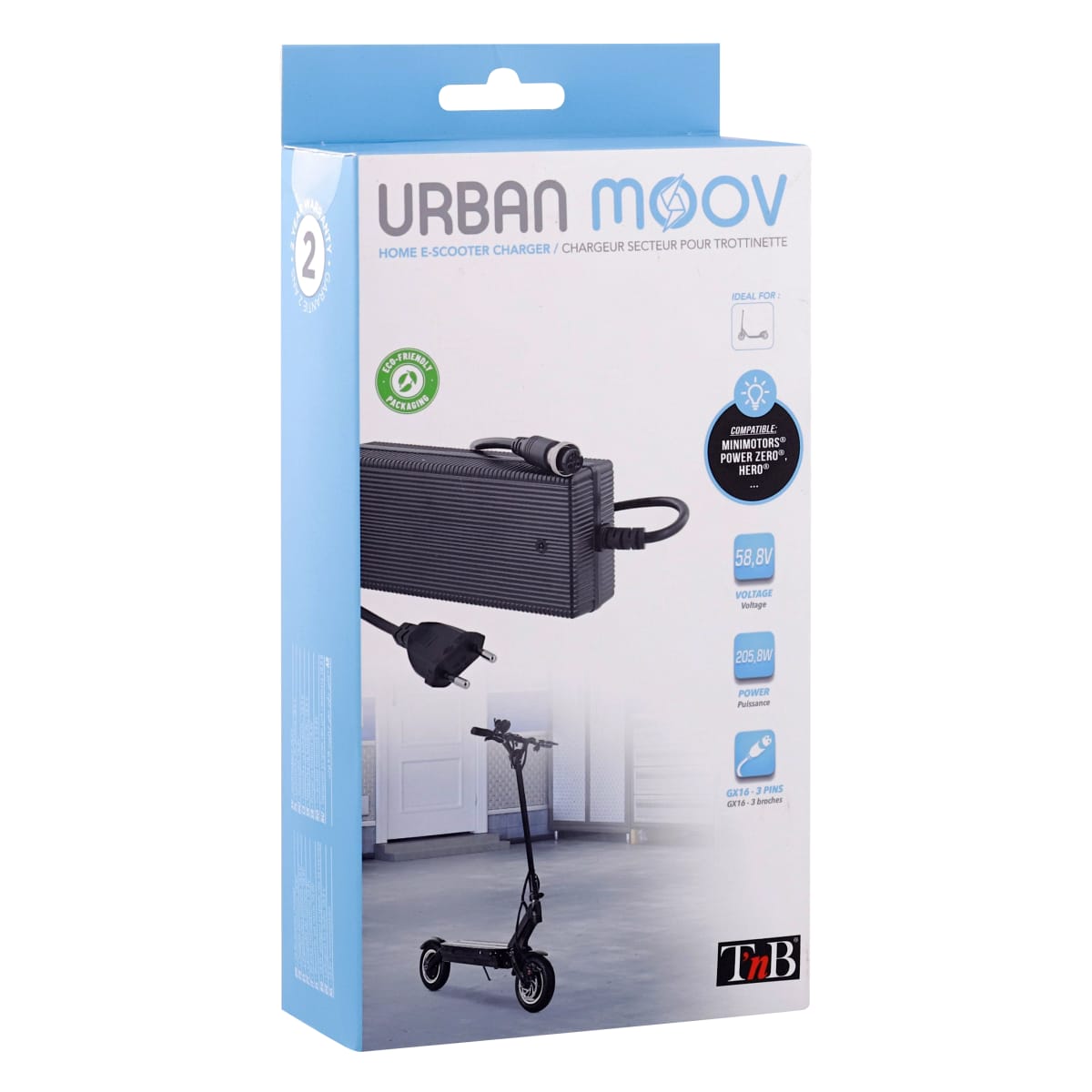 Batterie et chargeur trottinette électrique Tnb URBAN MOOV - Chargeur 58,8V  pour trottinettes electriques - noir sur