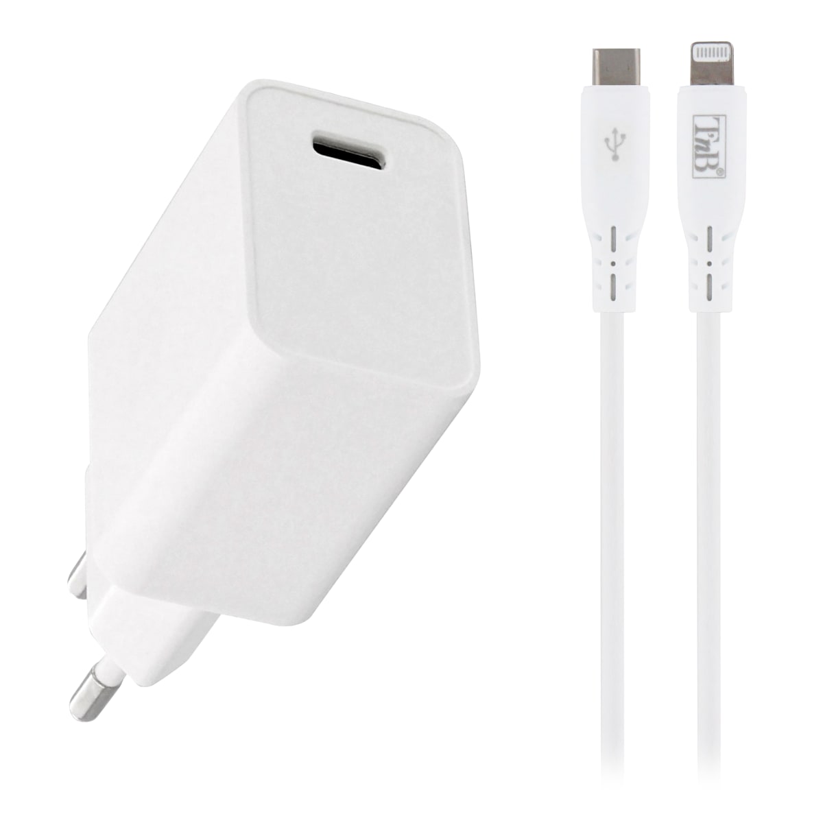 1 USB Type-C Power Delivery Paquete de carga de red de 20 W + USB Type-C a cable Lightning