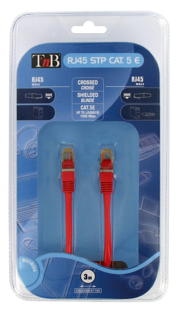 RJ45 CROISE STP 5E ROUGE 3M MALE-MALE