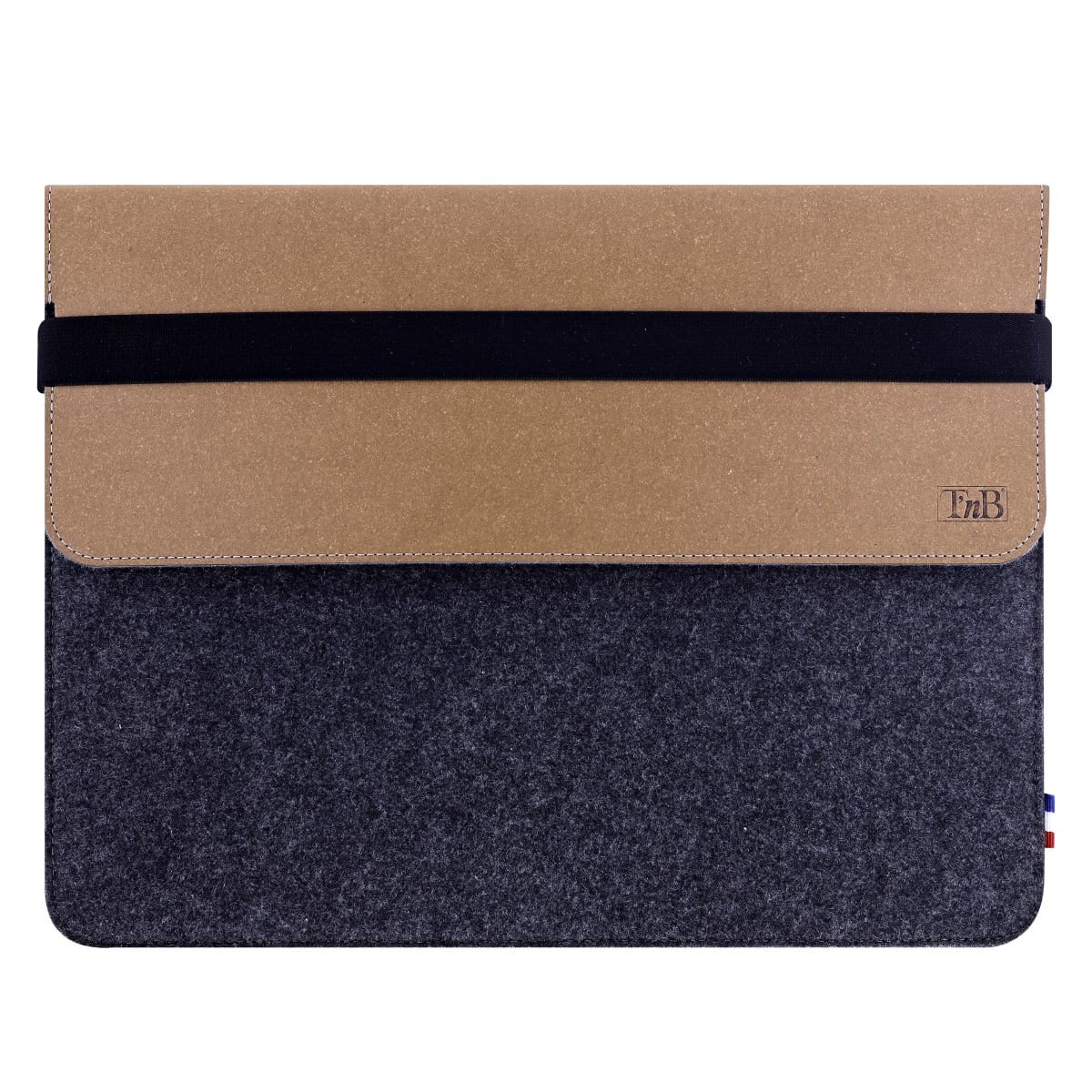 Eco-friendly French 13-14" laptop case in leather and felt - brown/grey