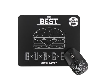 WIRELESS MOUSE + BURGER MOUSEPAD